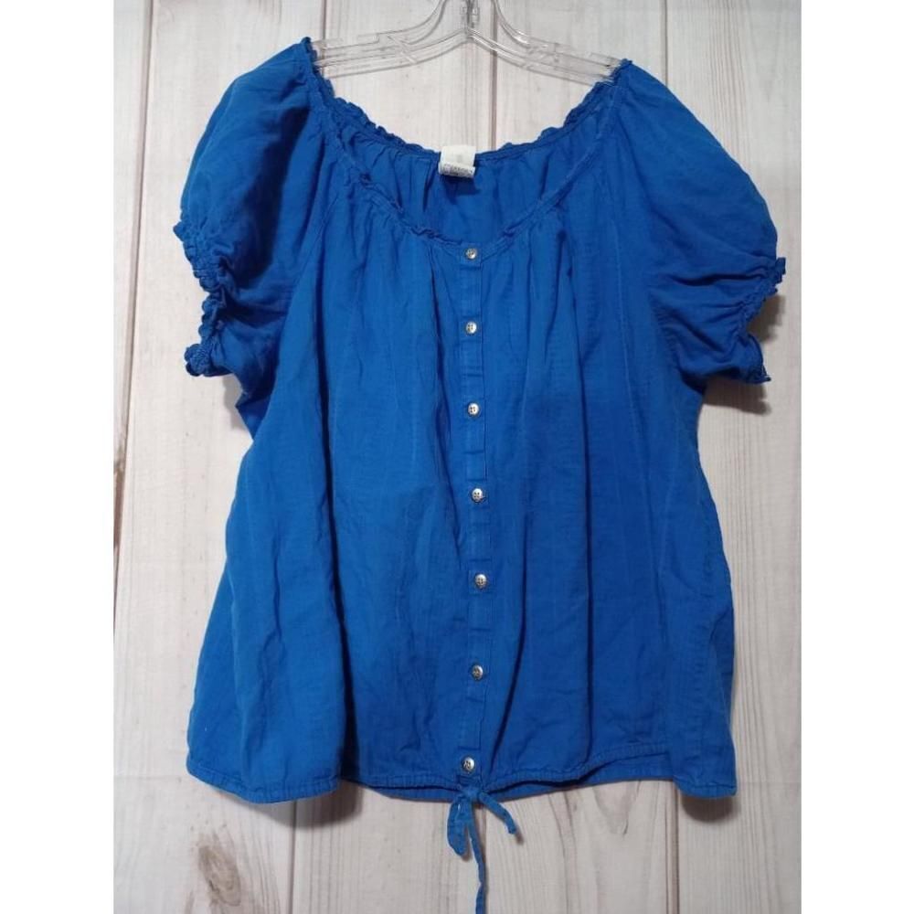 Just My‎ Size Womens 2X Blue Blaze Cotton Button Front Peasant Top